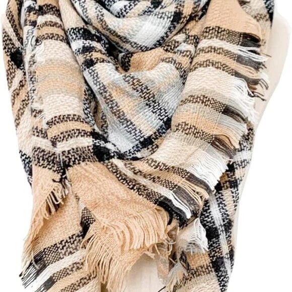 Womens Warm Long Shawl Winter Wraps Large Scarves Knit Cashmere Feel Plaid Trian - Picture 3 of 4